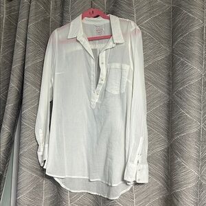 Merona White Long Sleeve 1/4 Button Linen Shirt